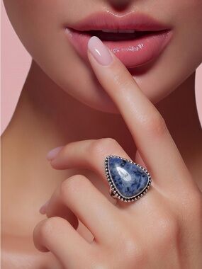 Sodalite‎ gemstone ring stamp 925 silver plated size 6